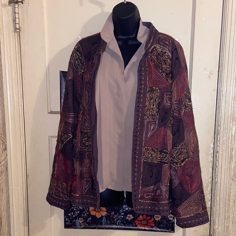 EMBROIDERED JACKET Browns & Orange Plus Size Beautiful!!